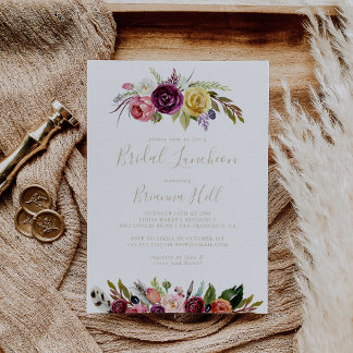 Gold Boho Floral Bridal Luncheon Bridal Shower  Invitation