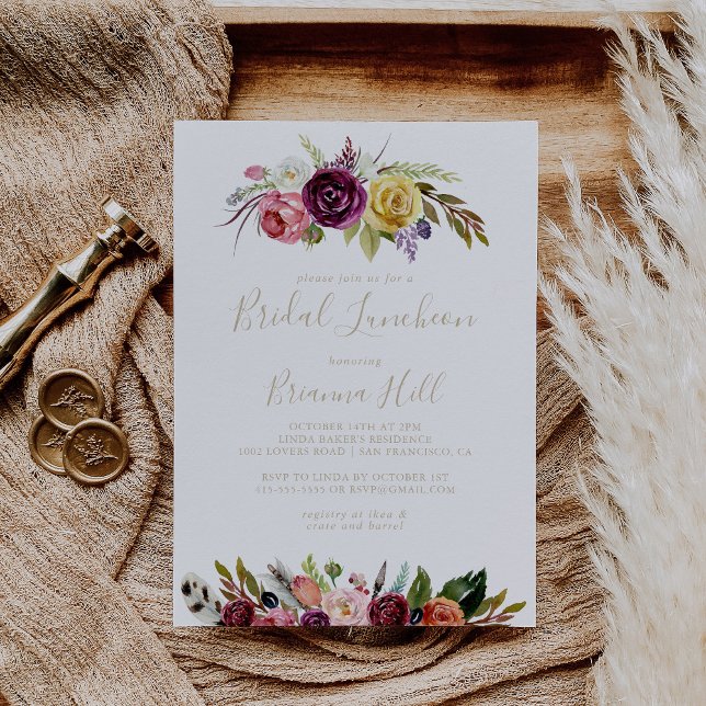 Gold Boho Floral Bridal Luncheon Bridal Shower  Invitation (Creator Uploaded)
