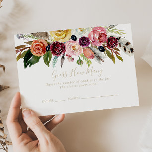 Gold Boho Floral Guess How Many Game Card