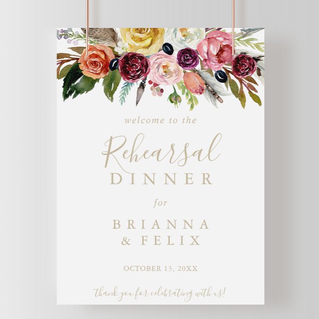 Gold Boho Floral Rehearsal Dinner Welcome Sign (Creator Uploaded)