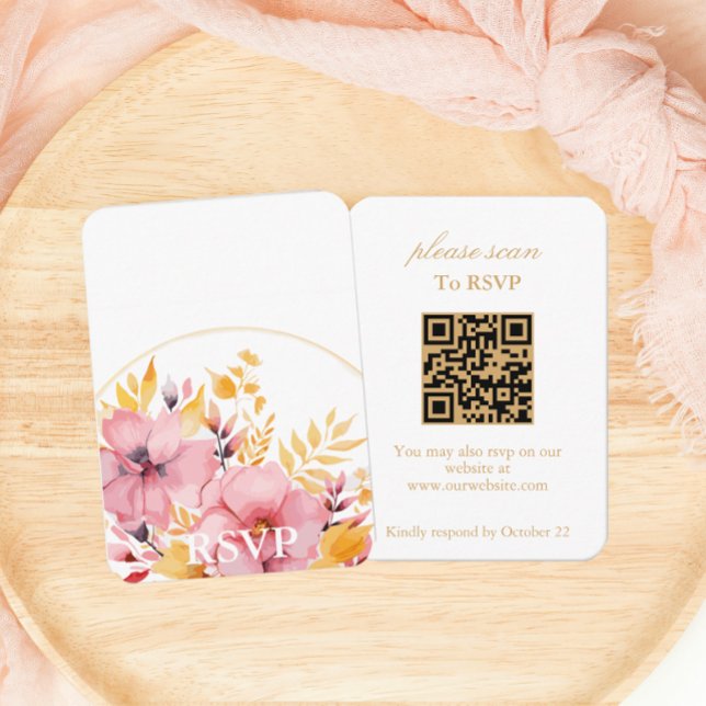 Gold Boho Floral RSVP with QR Code  Enclosure Card (Creator Uploaded)