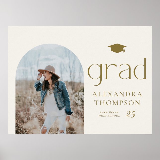 Gold Boho Minimalist Arch Photo Graduation Poster (Front)