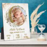 Gold Boho moon Baby Birth Stats with Photo