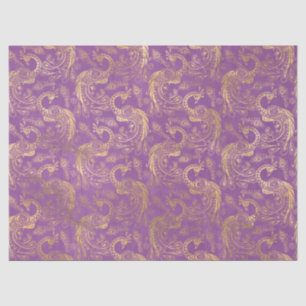 Gold Boho Peacocks on Lavender Decoupage Tissue Paper