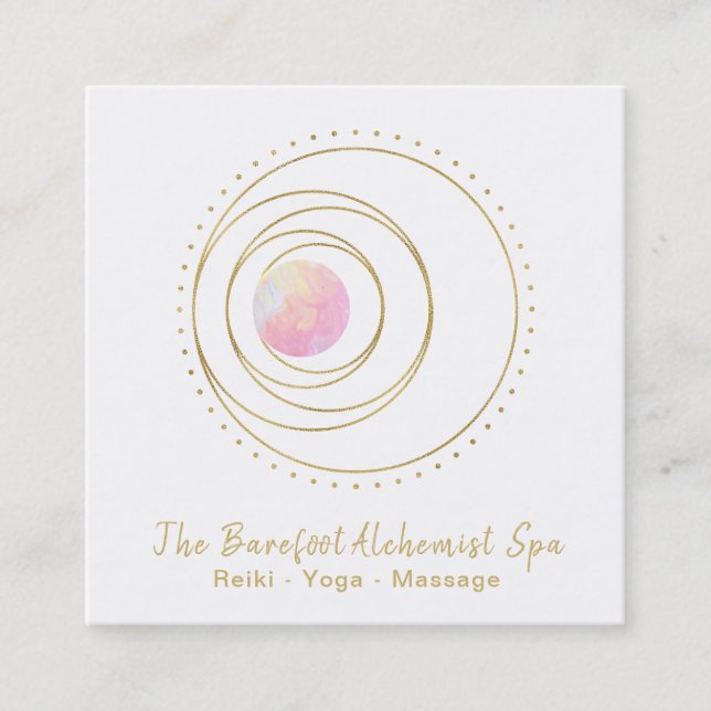 *~* Gold Boho Pink Sacred Geometry Luna Lunar Moon Square Business Card (Front)