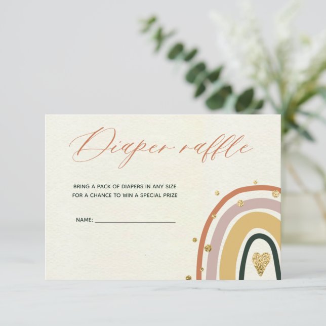 Gold Boho Rainbow Baby Shower Diaper Raffle Card (Standing Front)