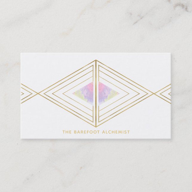 *~*  Gold Boho Triangles Sacred Geometry Alchemy Business Card (Front)