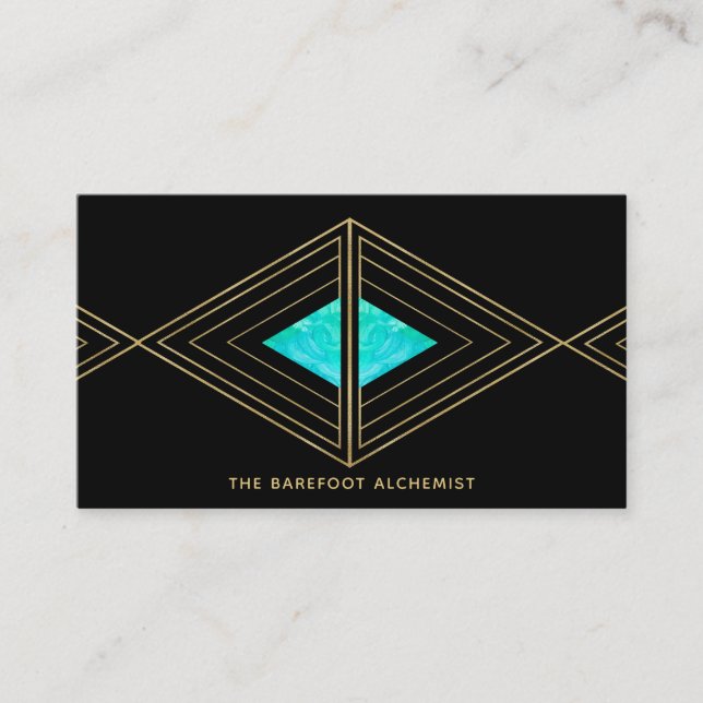 *~*  Gold Boho Triangles - Sacred Geometry Alchemy Business Card (Front)