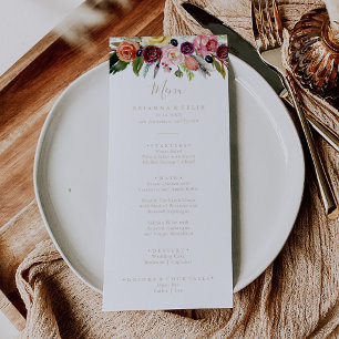 Gold Boho Tropical Floral Dinner Menu