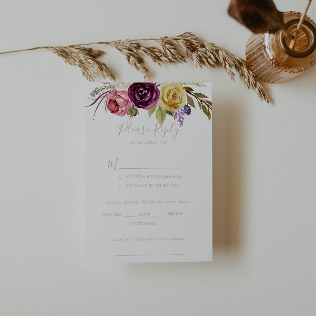 Gold Boho Tropical Floral Wedding Menu Choice RSVP (Creator Uploaded)