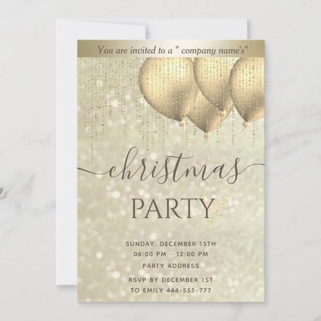 Gold bokeh balloon corporate Christmas party  Invi Invitation (Front)
