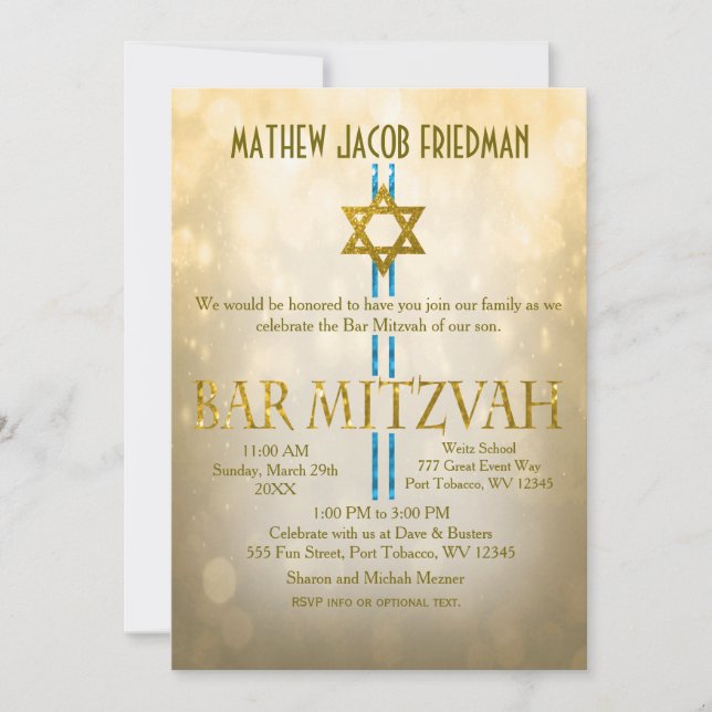 Gold Bokeh | Bar Mitzvah Invitation (Front)
