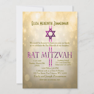 Gold Bokeh   Bat Mitzvah Invitation