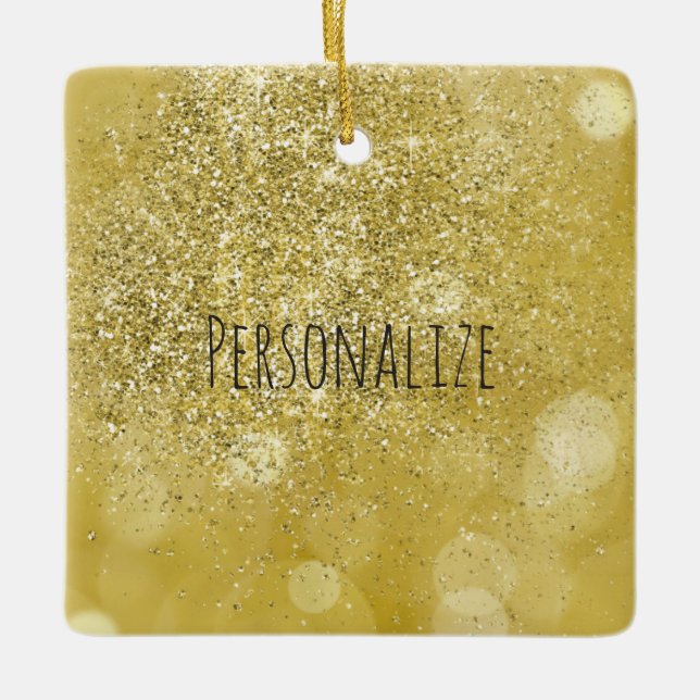 Gold Bokeh Faux Glitter Personalised Ceramic Ornament (Front)