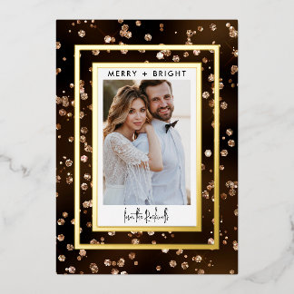 Gold Bokeh & Glitter 1 Photo Real Foil Holiday Card