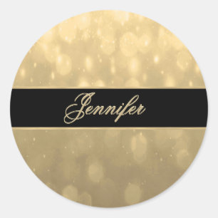 Gold Bokeh Lights Classic Round Sticker