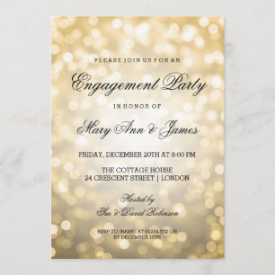 Gold Bokeh Lights Elegant Engagement Party Invitation