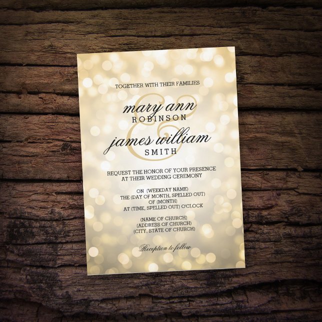 Gold Bokeh Lights Elegant Wedding Invitation (Creator Uploaded)