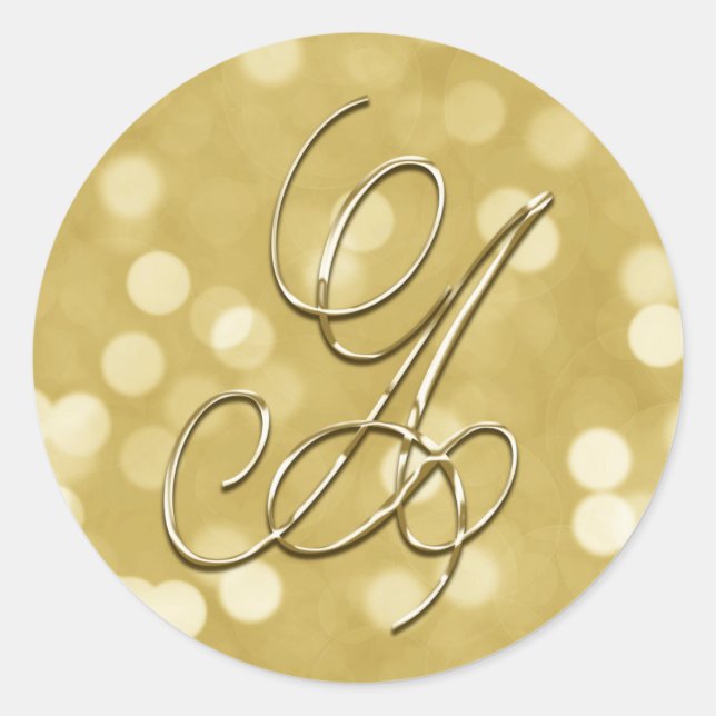 Gold Bokeh Monogram A Seal Wedding Invitation (Front)