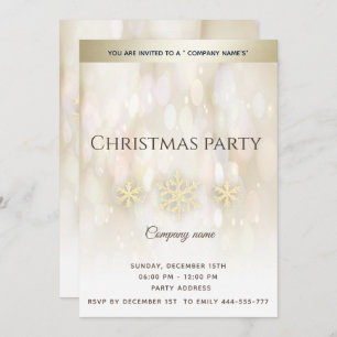 Gold bokeh snowflakes corporate Christmas party I Invitation