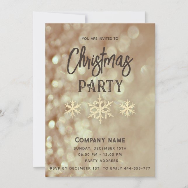Gold bokeh snowflakes corporate Christmas party  Invitation (Front)