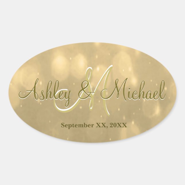 Gold Bokeh | Wedding Monogram Sticker (Front)
