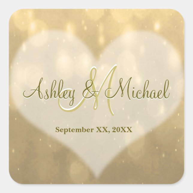 Gold Bokeh | Wedding Monogram Sticker (Front)