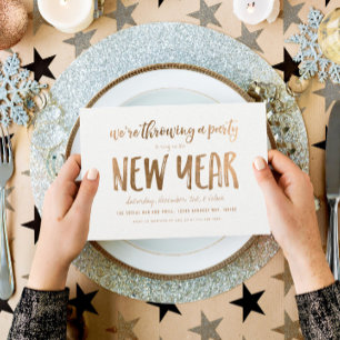 Gold Bold Brush New Year's Party Invitation