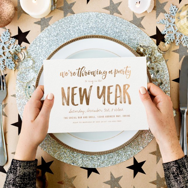 Gold Bold Brush New Year's Party Invitation (Creator Uploaded)