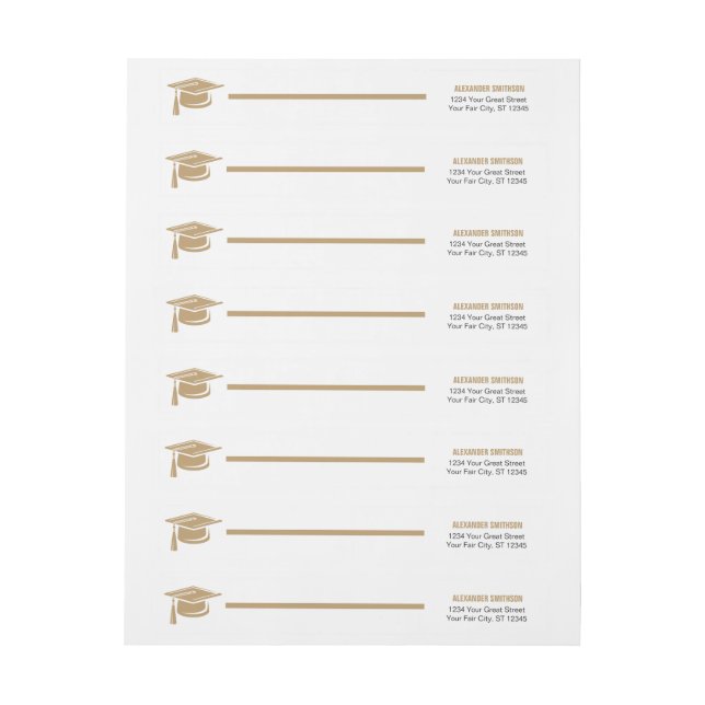 Gold Bold Cap Graduation Wrap Around Label (Sheet)