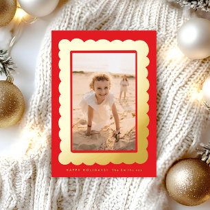gold bold modern red retro photo frame foil holiday card