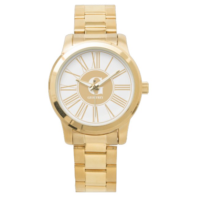 Gold Bold Monogram Roman Numerals Watch (Front)