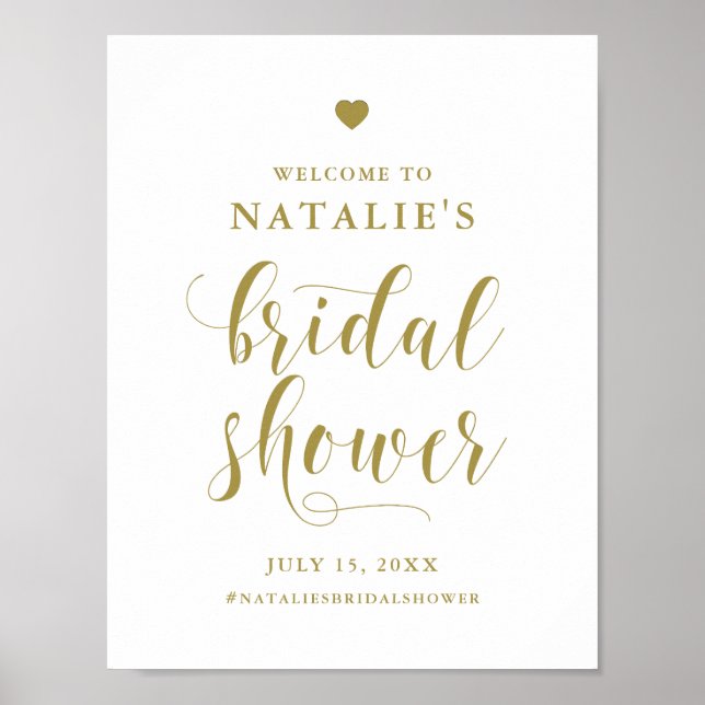 Gold Bold Script Bridal Shower Welcome Sign (Front)