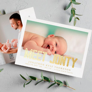 GOLD BOLD TEXT MEET NEW baby birth