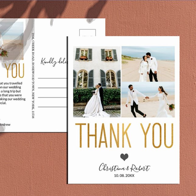 Gold Bold Thank You Custom Photo Wedding Thank You Postcard (Creator Uploaded)