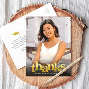 Gold bold typography graduation photo thank you postcard