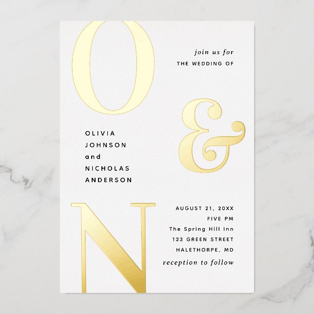 Gold bold typography modern wedding + details (Front)