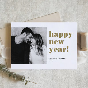 Gold Bold Typography Photo Happy New Year 2025 Holiday Card