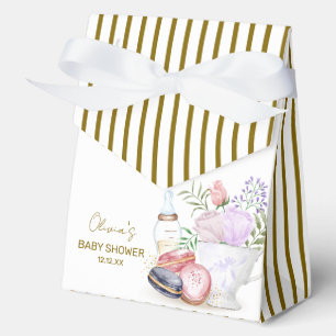 Gold Bonjour Floral Macarons Milk Tea Baby Shower Favour Box