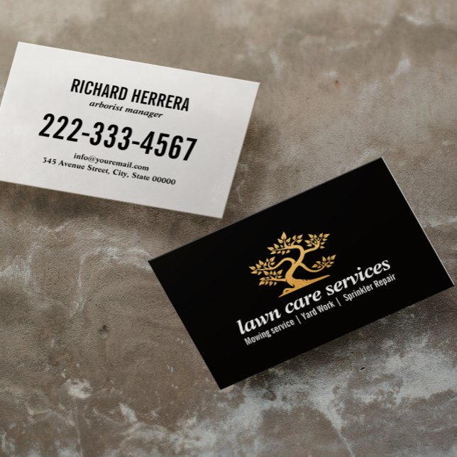 Gold Bonsai Lawn Care Gardening Landscaping Business Card (Creator Uploaded)