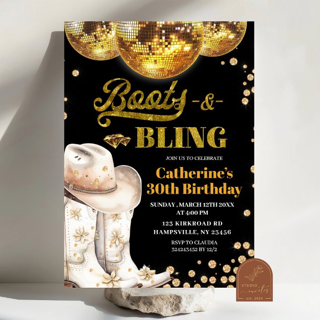  Gold Boots and Blings Adult Birthday Party Invitation (Creator Uploaded)