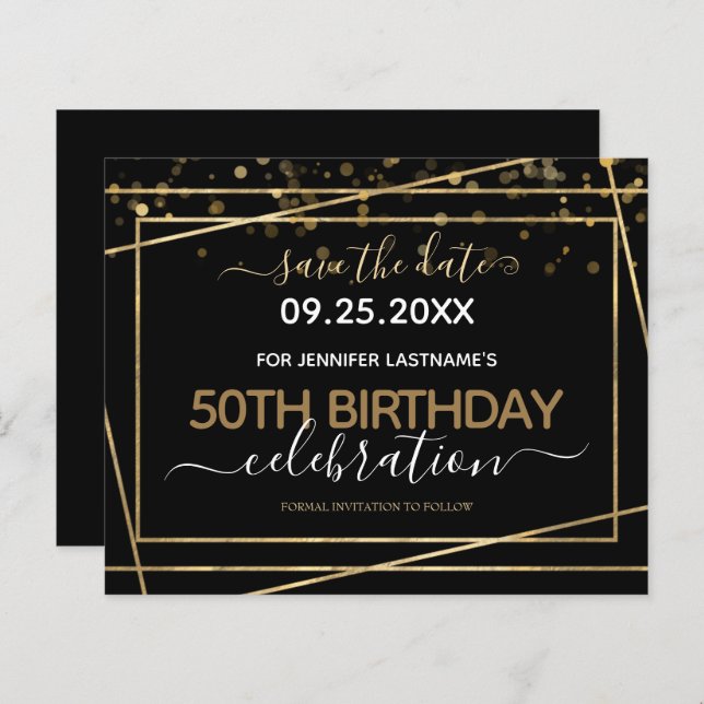 Gold Border 50th Birthday Save the Date Budget (Front/Back)