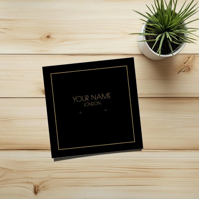 Gold border black earring holder (Square black earring display card with thin gold border and text)