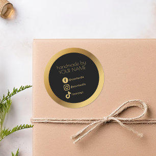 Gold border, black thank you packaging classic rou round sticker
