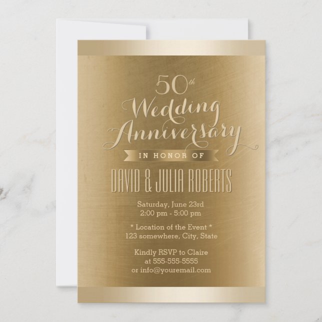 Gold Border Bronze Texture Wedding Anniversary Invitation (Front)