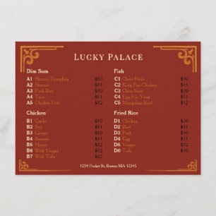Gold Border Chinese Restaurant Red Flat Menu