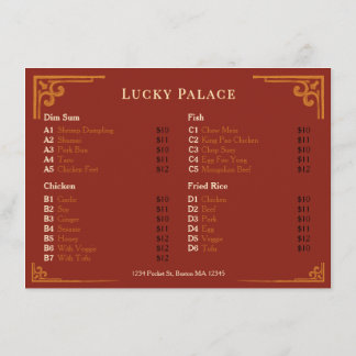 Gold Border Chinese Restaurant Red Flat Menu