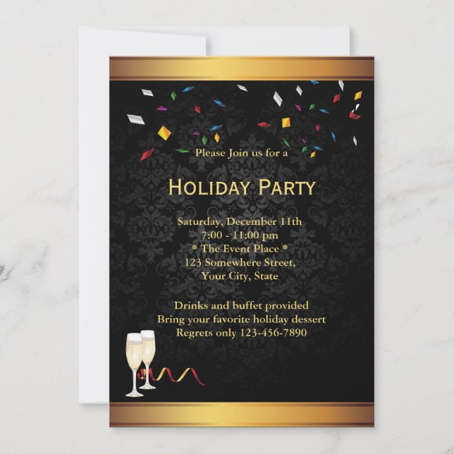 Gold Border Corporate Holiday Party Invitations (Front)
