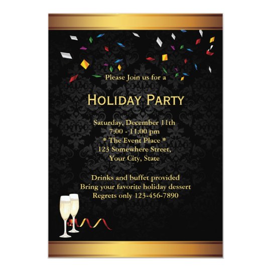 Gold Border Corporate Holiday Party Invitations