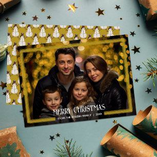 Gold Border Frame Photo Christmas Holiday Card